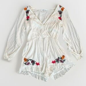 Lovers + Friends Adriana Embroidered Romper in Ivory - Size Medium